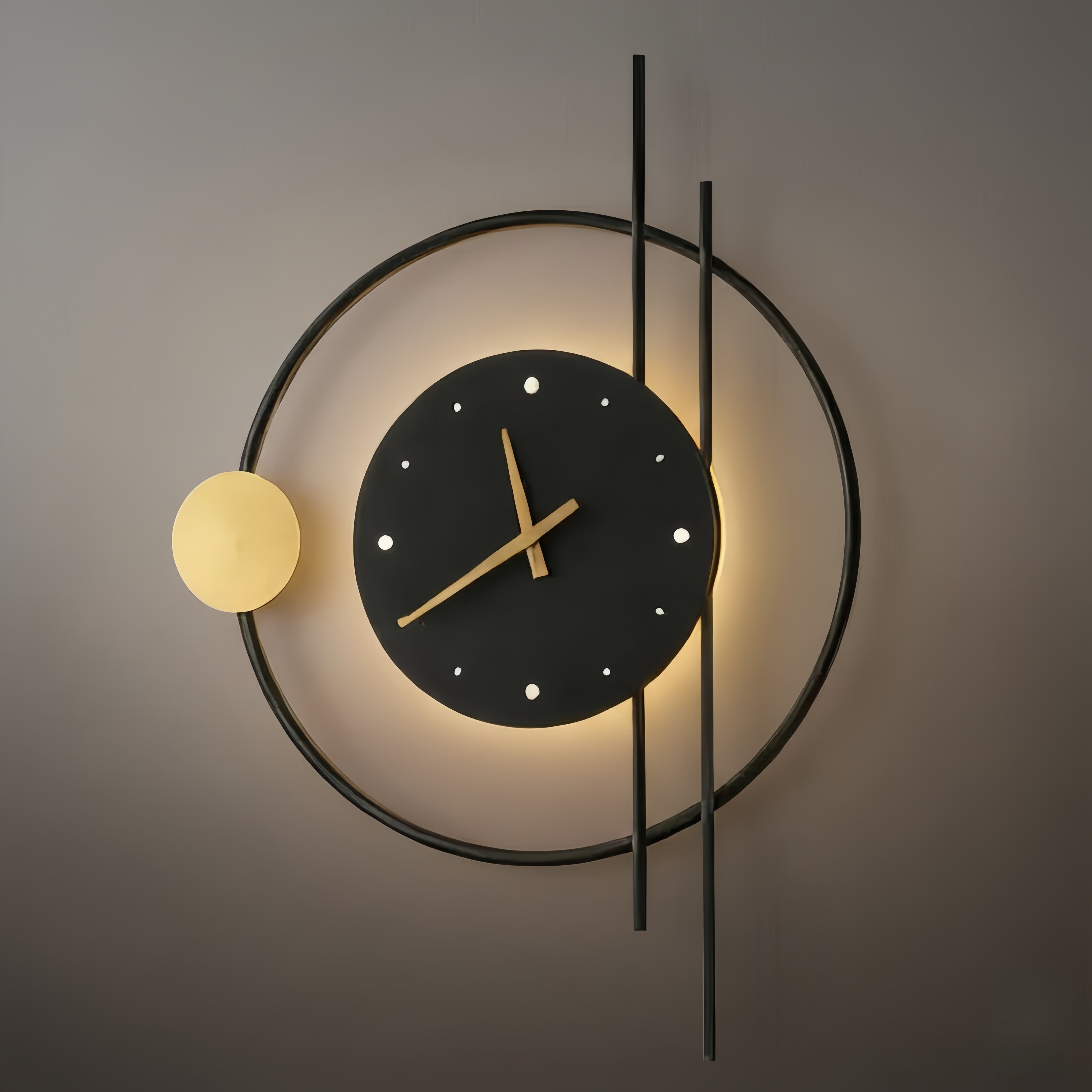 Wall Lamp – Black/Gold Clock-Inspired Design for Living Room
